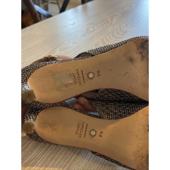 Stuart Weitzman Womens 75mm Slingback Heel Gold Bronze Glitter Crystal Mesh 9.5 - Picture 8 of 8